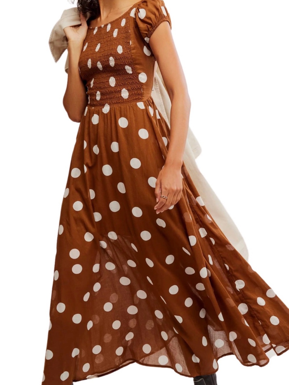Free People Brown and White Polka Dot Maxi Dress